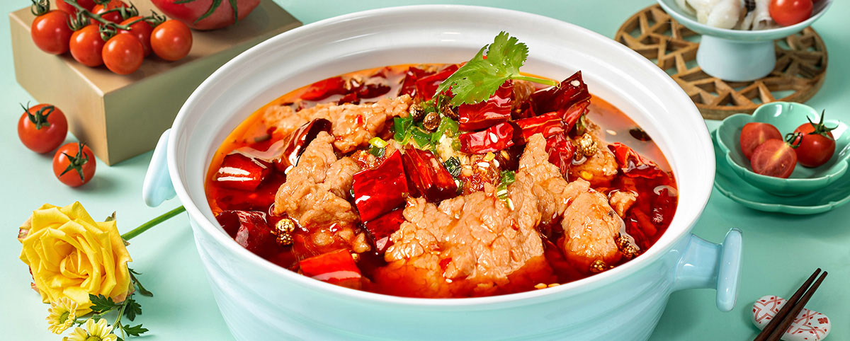 Boiled pork slices with sizzling chilli oil
